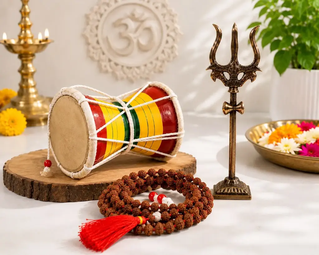 Handcrafted Wooden Shiva Damru for Daily Pooja and Worship Rituals