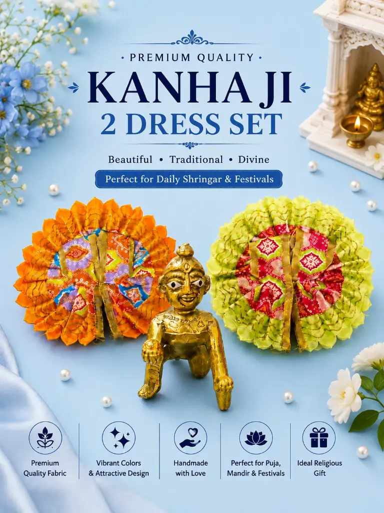 Bal Gopal Dress Set 2 Pcs Kanha Ji Laddu Gopal Poshak Krishna Ji Idol Dress Traditional Vastra Shringar Outfit for Puja Mandir Janmashtami Diwali Festivals