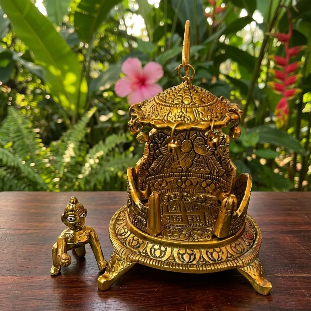Metallic Laddu Gopal Sinhasan with Laddu Gopal